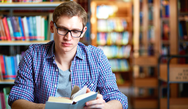 man reading book